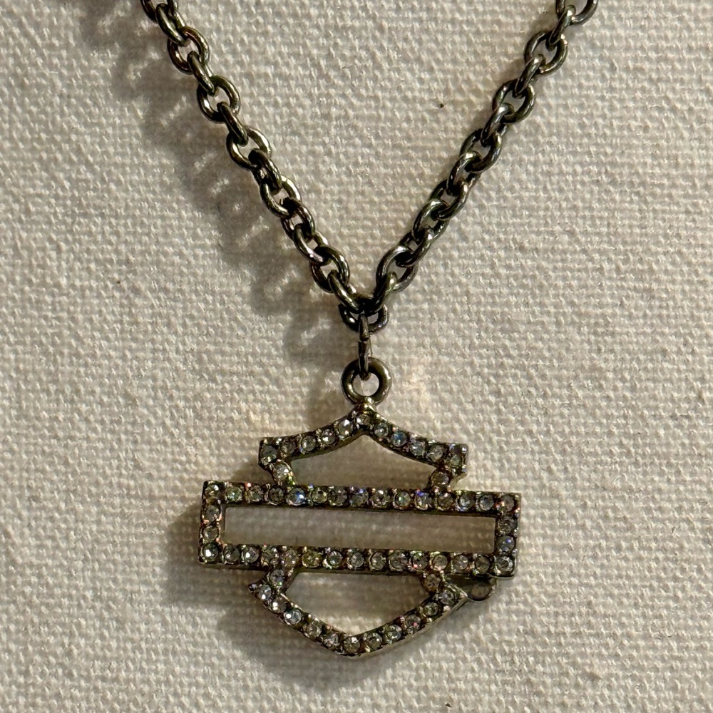 Harley Davidson Crystal and Silver Pendant Necklace